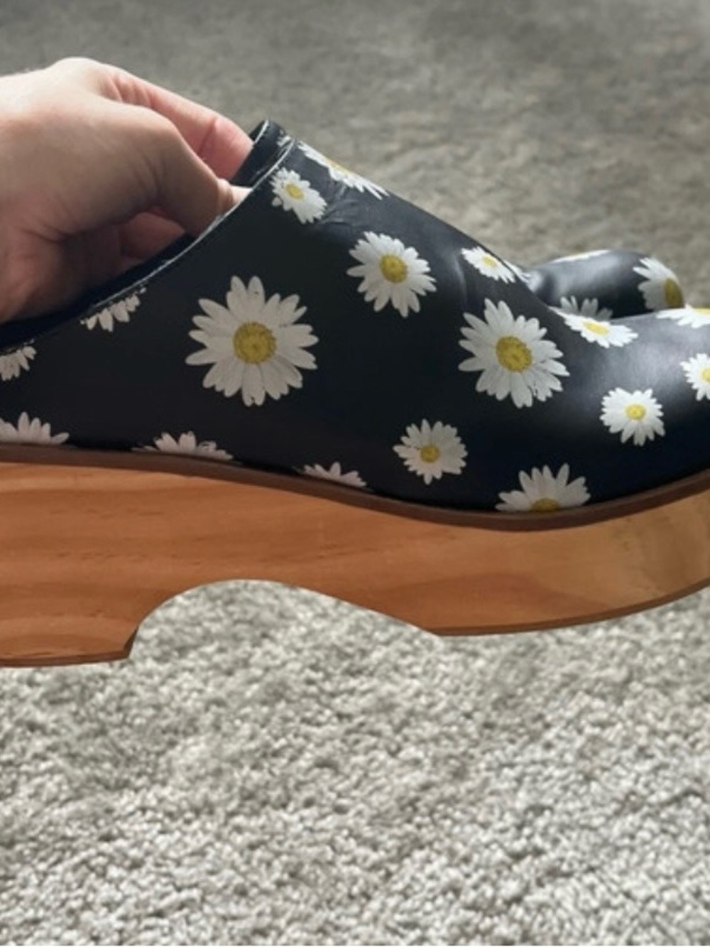 Free People Conversational Black Daisy Platform Wooden Clogs 8 - Picture 14 of 16